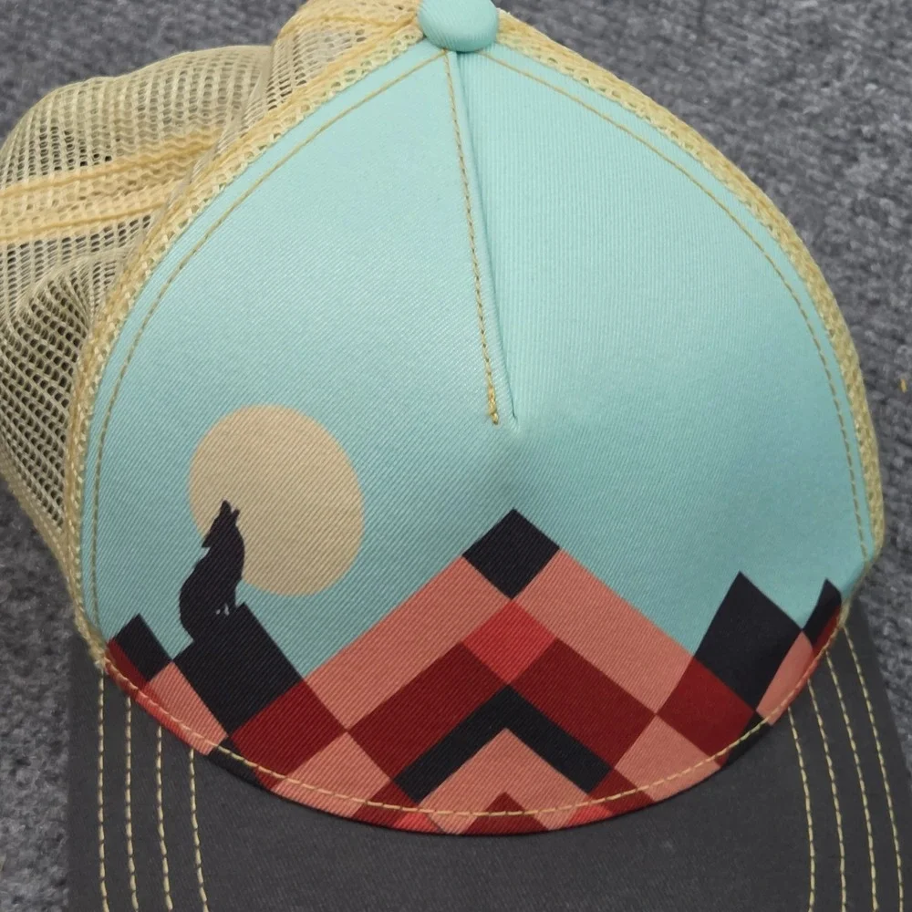 Pistil Trucker Hat Blue Wolf Mountain Graphic Festival Gorpcore Outdoors Cap